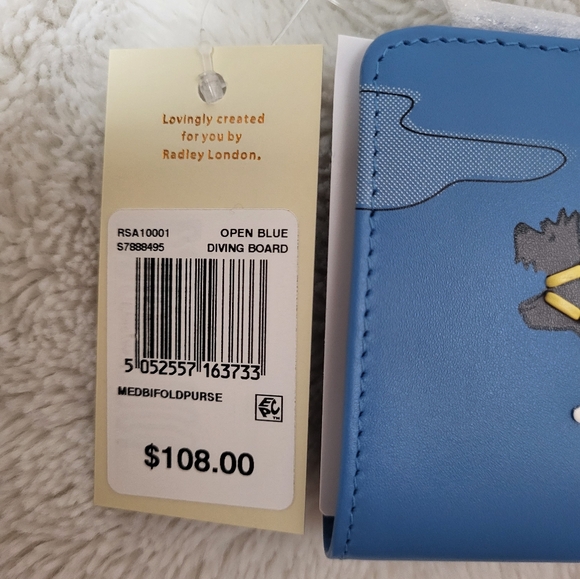 NWT! RADLEY LONDON Blue Leather Diving Board With Dogs Bifold Wallet! - Picture 3 of 13
